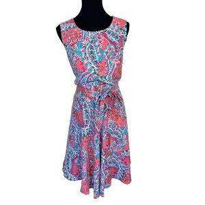 Jessica London Womens 14W Pink Paisley Sleeveless Midi Dress Fit & Flare